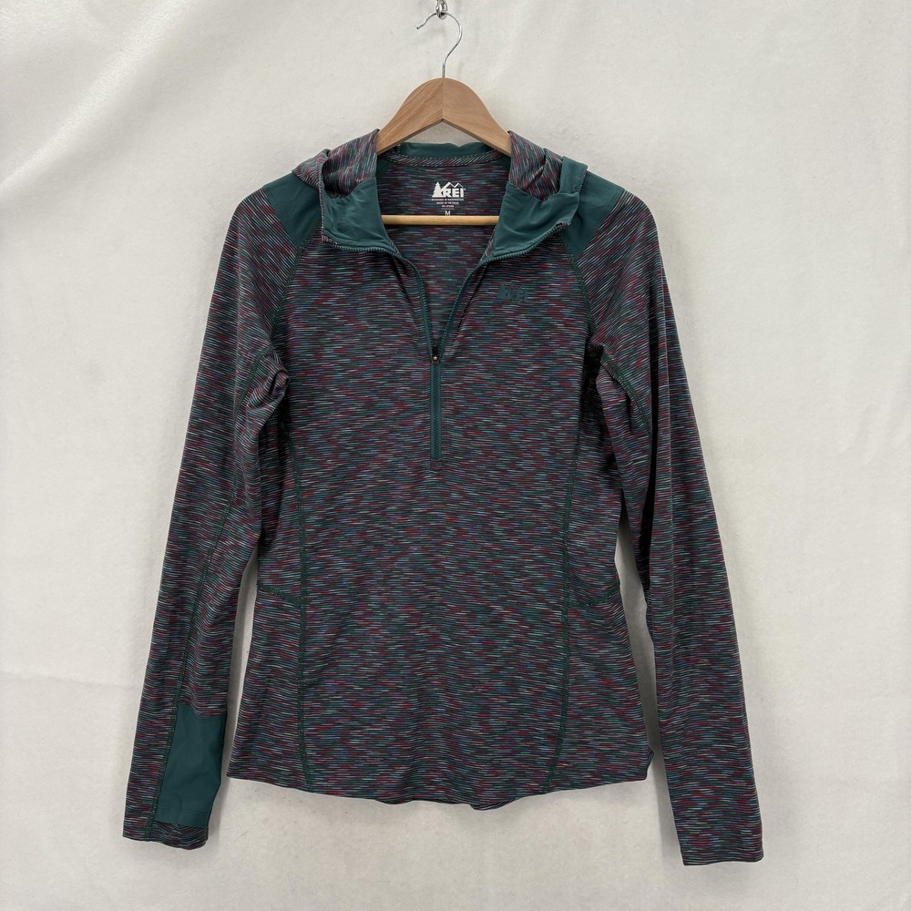 REI Hooded Pullover Shirt Womens Medium Multicolor Half Zip Activewear Hiking